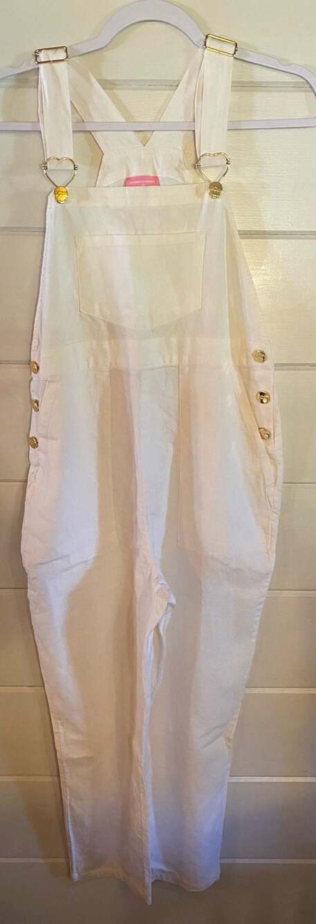 Stoney Clover Lane Target White Overalls Linen Blend Gold Heart Hardware